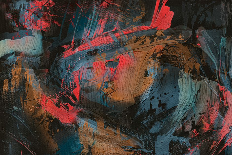 Felgroene en blauwe abstracte vormen op canvas. Felgroene en blauwe abstracte vormen op canvas.